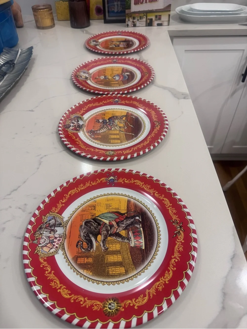Restoration Hardware Vintage Circus Tin Plates Set of 4 10